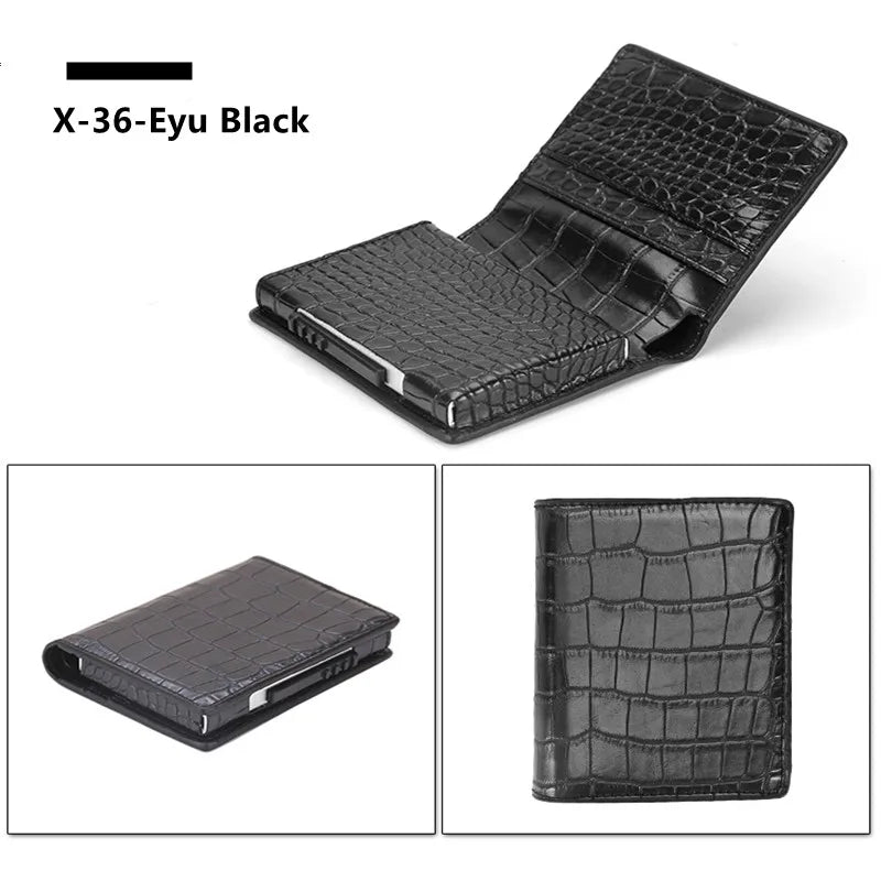 Deluxe Pop Up Credit Card Wallet Holder With Note Storage - Black Croc
