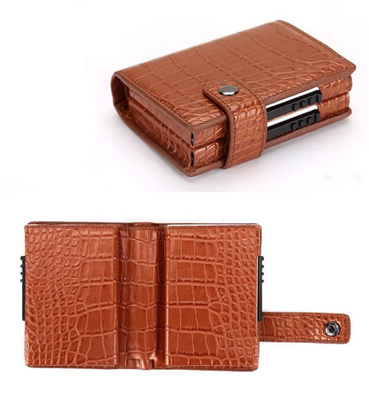 Deluxe Dual Pop Up Credit Card Wallet Holder With Note Storage - Brown Croc