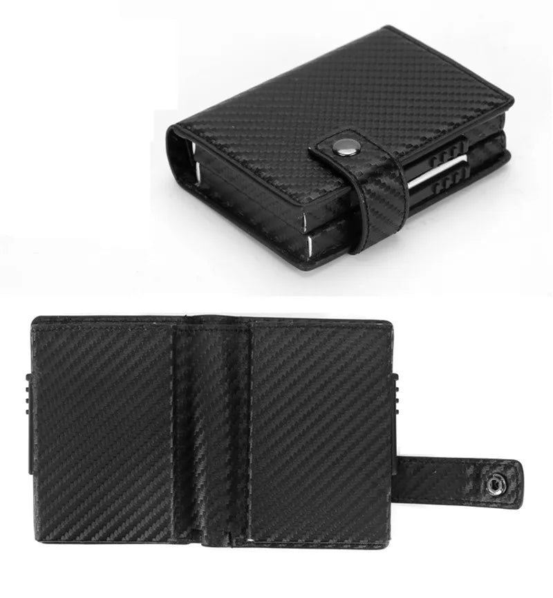 Deluxe Dual Pop Up Credit Card Wallet Holder With Note Storage - Black Carbon