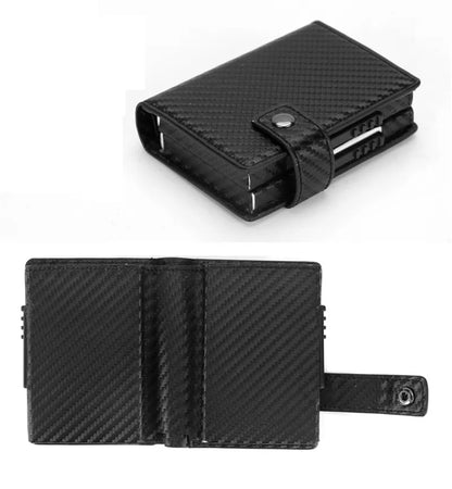 Deluxe Dual Pop Up Credit Card Wallet Holder With Note Storage - Black Carbon