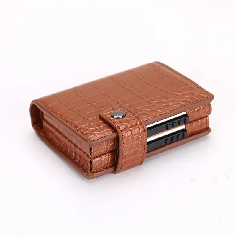 Deluxe Dual Pop Up Credit Card Wallet Holder With Note Storage - Brown Croc