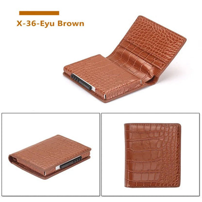 Deluxe Pop Up Credit Card Wallet Holder With Note Storage - Brown Croc