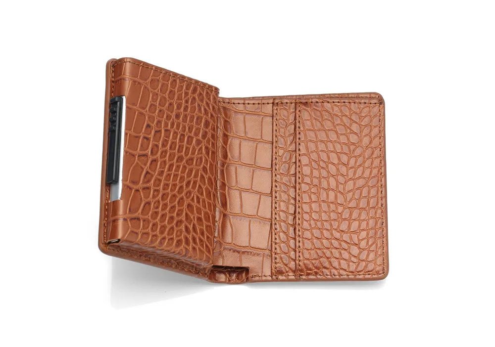 Deluxe Pop Up Credit Card Wallet Holder With Note Storage - Brown Croc