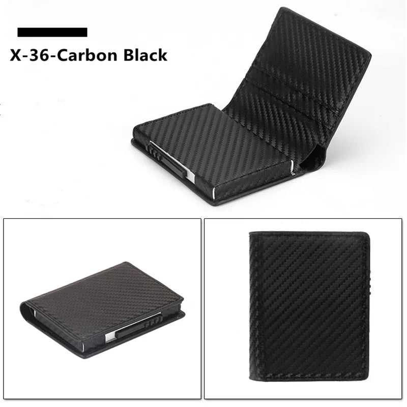 Deluxe Pop Up Credit Card Wallet Holder With Note Storage - Black Carbon