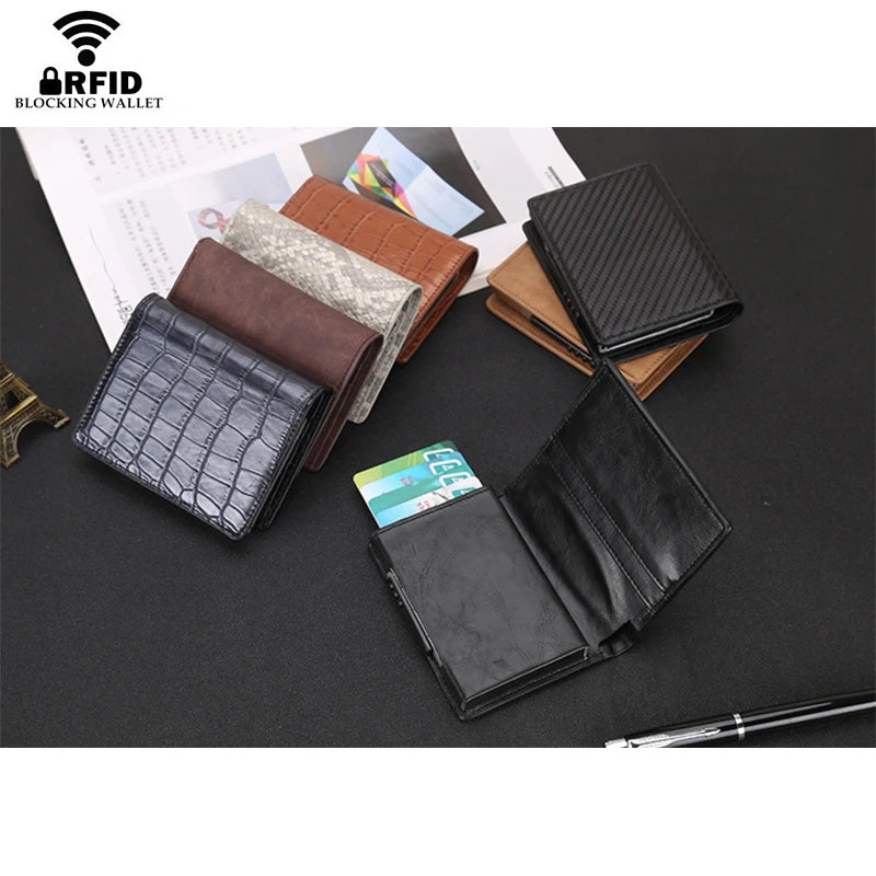 Deluxe Pop Up Credit Card Wallet Holder With Note Storage - Black Croc