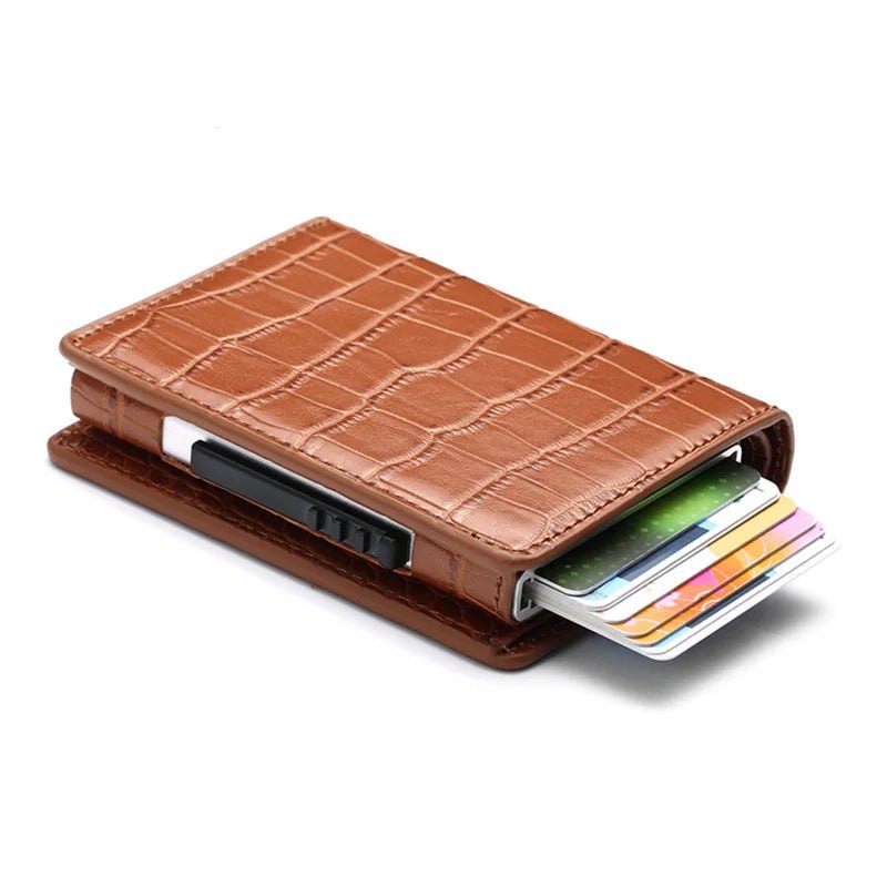 Deluxe Pop Up Credit Card Wallet Holder With Note Storage - Brown Croc