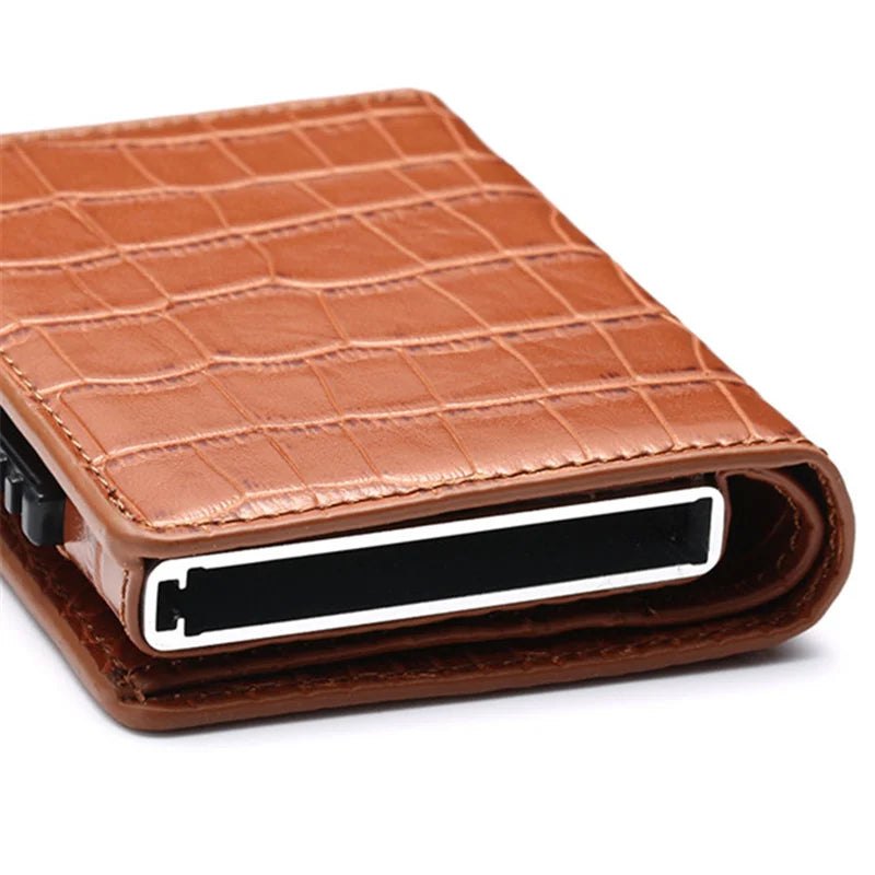 Deluxe Pop Up Credit Card Wallet Holder With Note Storage - Brown Croc